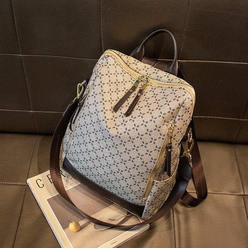 Large Capacity Simple All-matching Printed Retro Anti-theft Travel Crossbody Backpack - Dana Fashion