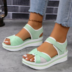 Summer Mesh Cross-strap Sandals With Velcro-design Thick Sole Flats Beach Shoes Women - DanaFashionstore