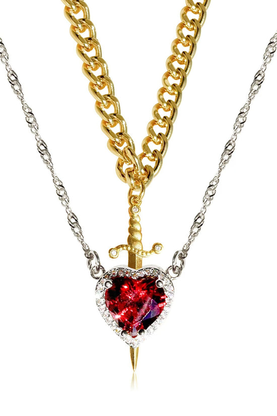 New Heart And Sword Necklace Set Gold Color Stainless Steel Crystal Couple Necklaces For Women Men Boyfriend Girlfriend Gifts