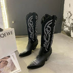 Net Red Embroidered Western Cowboy Boots - DanaFashionstore