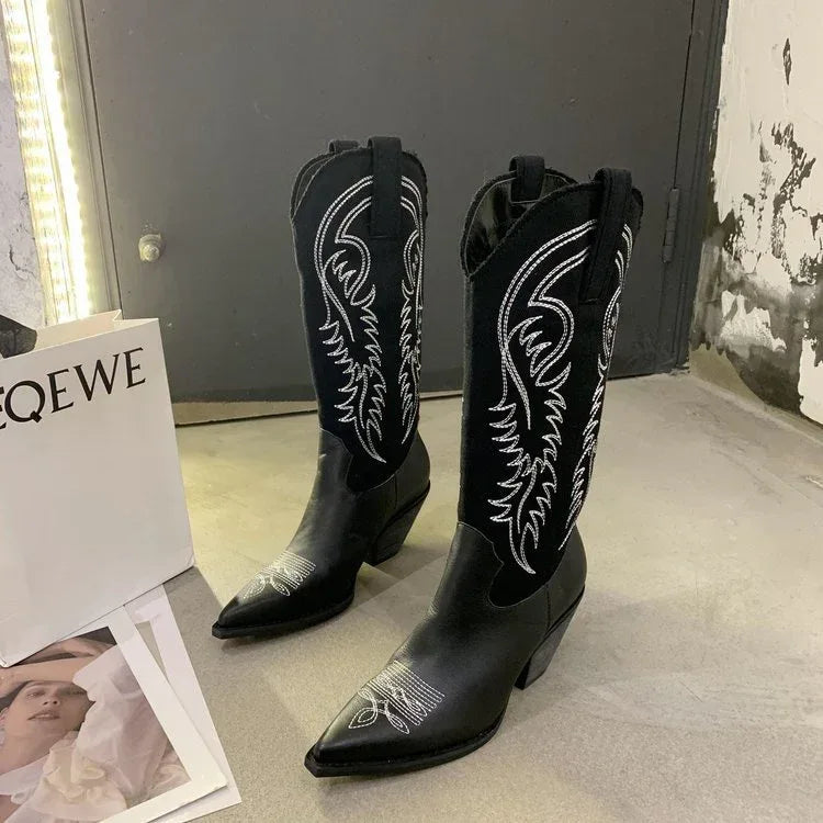 Net Red Embroidered Western Cowboy Boots - DanaFashionstore