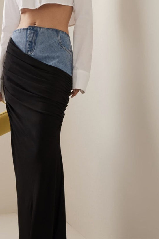 Fashion Black Panel Denim Skirt