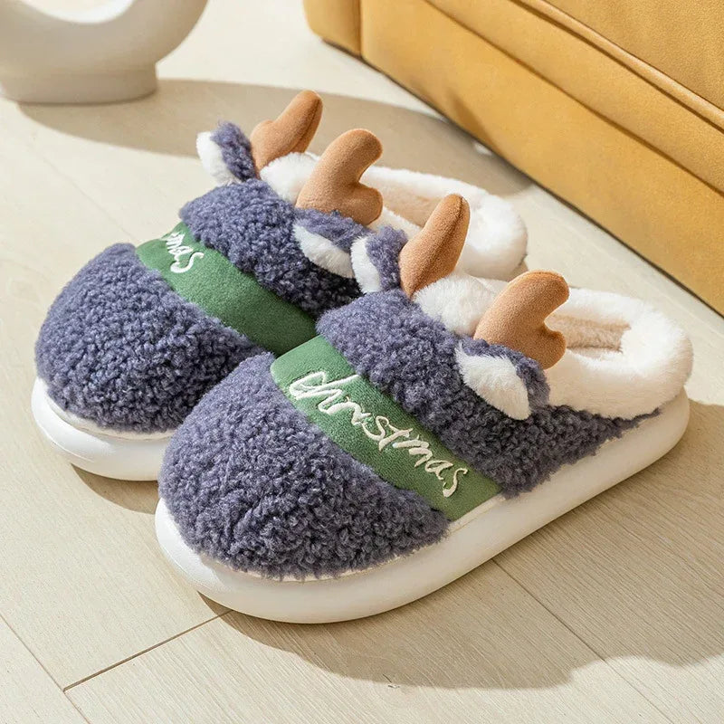 Christmas Shoes Winter Home Slippers Elk Soft Cozy Bedroom Slipper Slip On House Shoes - DanaFashionstore