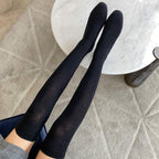 Womens Thigh High Stretch Breathable Pointed Toe Rhinestone Thick Heel Knitting Sock Boots - DanaFashionstore