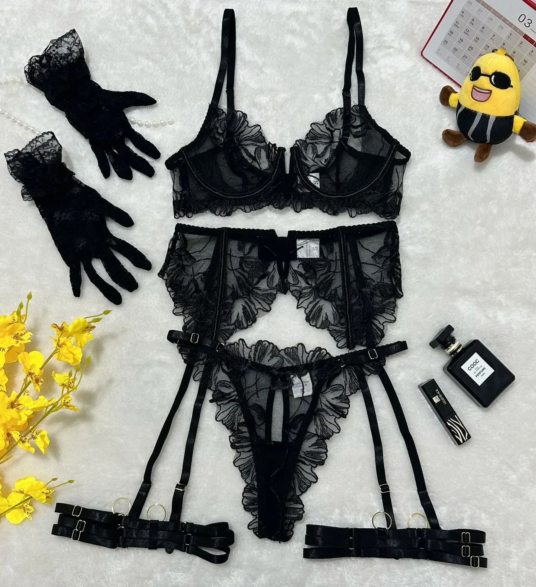 Lace Hollow Out See-through Underwear Underwear Garter Split Five-piece Set - DanaFashionstore