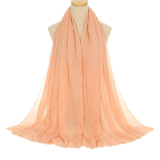 Pleated Viscose Yarn Monochrome Scarf Natural Wrinkled Cotton And Linen Burrs