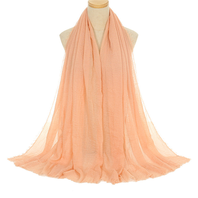 Pleated Viscose Yarn Monochrome Scarf Natural Wrinkled Cotton And Linen Burrs