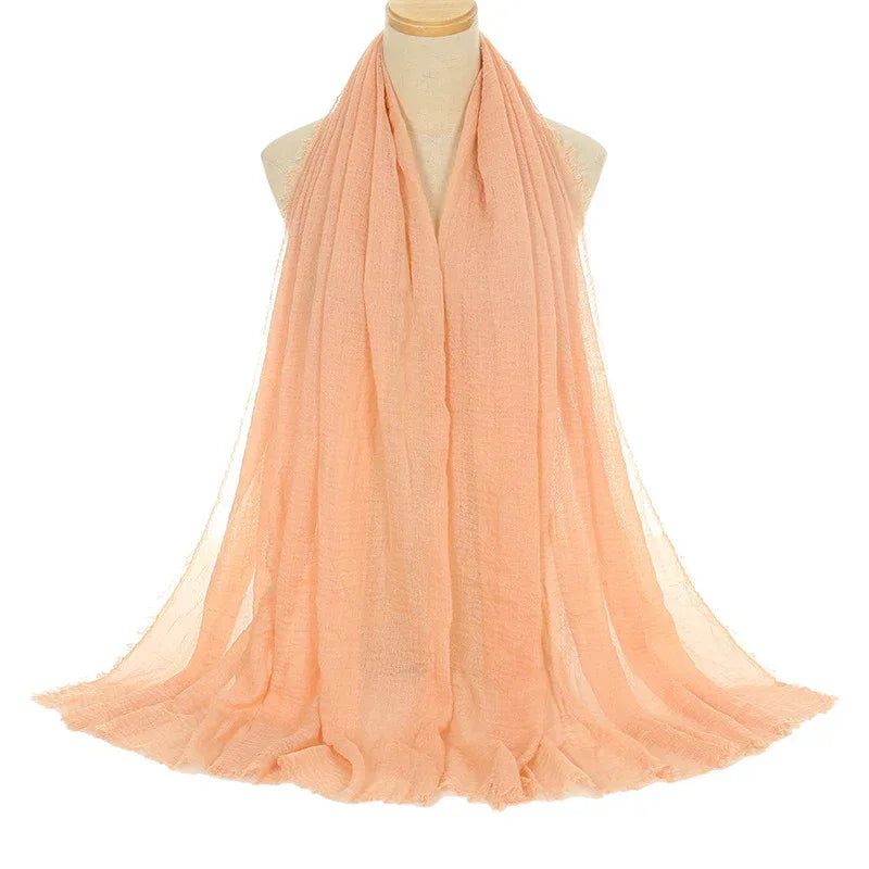 Pleated Viscose Yarn Monochrome Scarf Natural Wrinkled Cotton And Linen Burrs - DanaFashionstore