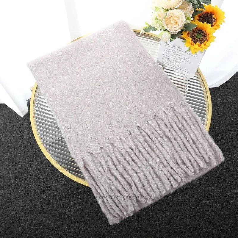 Macaron Solid Color Thick Braid Tassel Shawl - DanaFashionstore