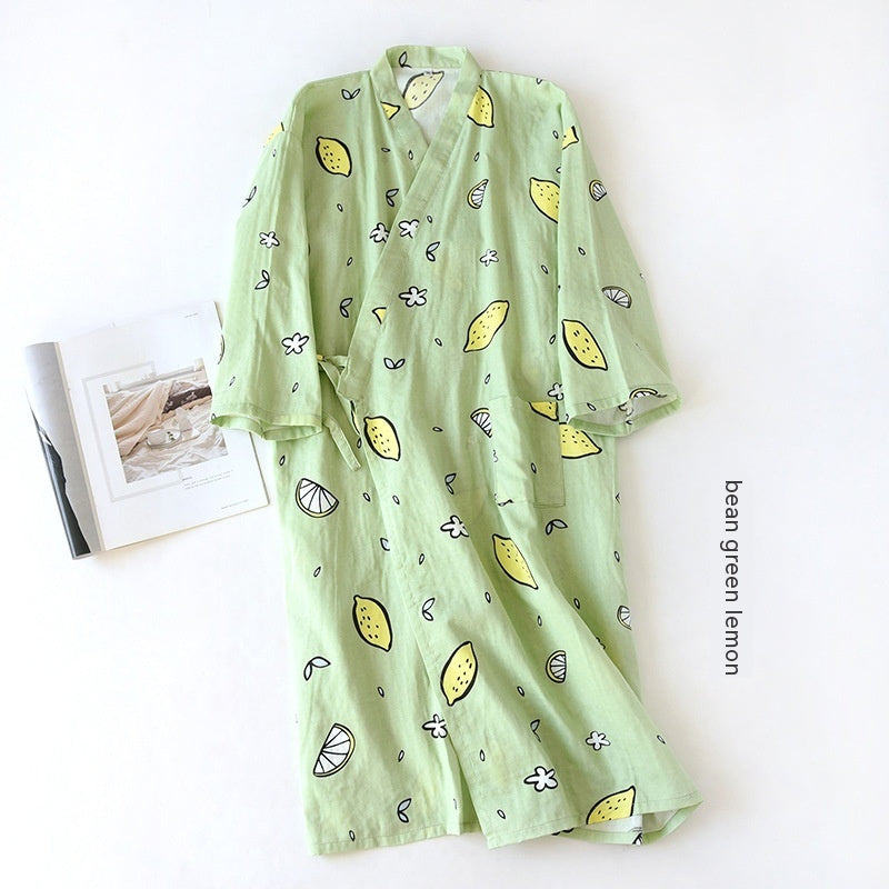 Women Bathrobe Nightdress Long Sleeve Nightgown Cotton Gauze - Dana Fashion