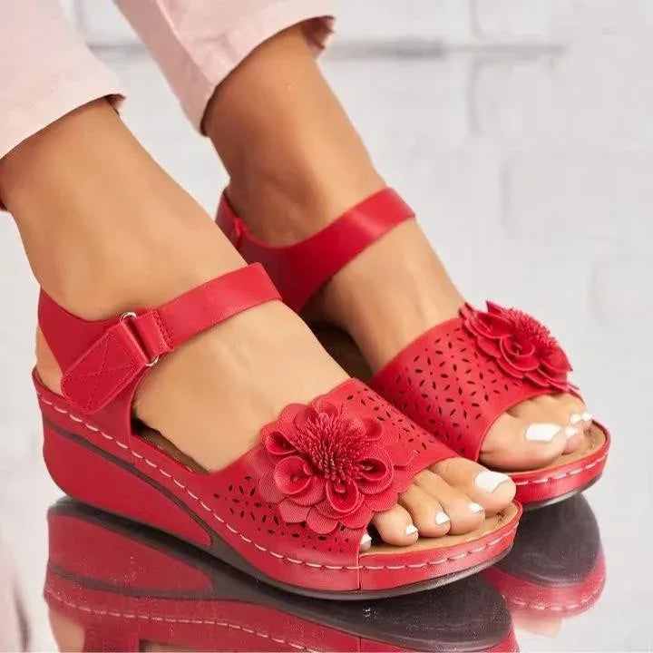 Women's Summer Plus Size Hollow-out Flower Platform Wedge Sandals - DanaFashionstore