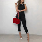 Round Neck Sleeveless Vest Contrast Color Jumpsuit - DanaFashionstore