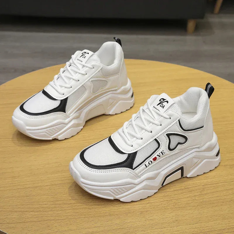 Women's Spring Casual Sports Low-top Platform Height Increasing Skinny White Shoes - DanaFashionstore