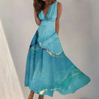 Digital Print V-Neck Swing Dress 2026 - Fashion Long Dress - DanaFashionstore