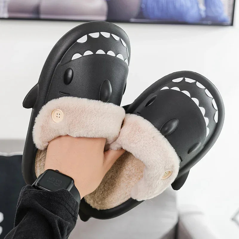 Winter Shark Shoes House Slippers With Button EVA Couple Slippers - DanaFashionstore