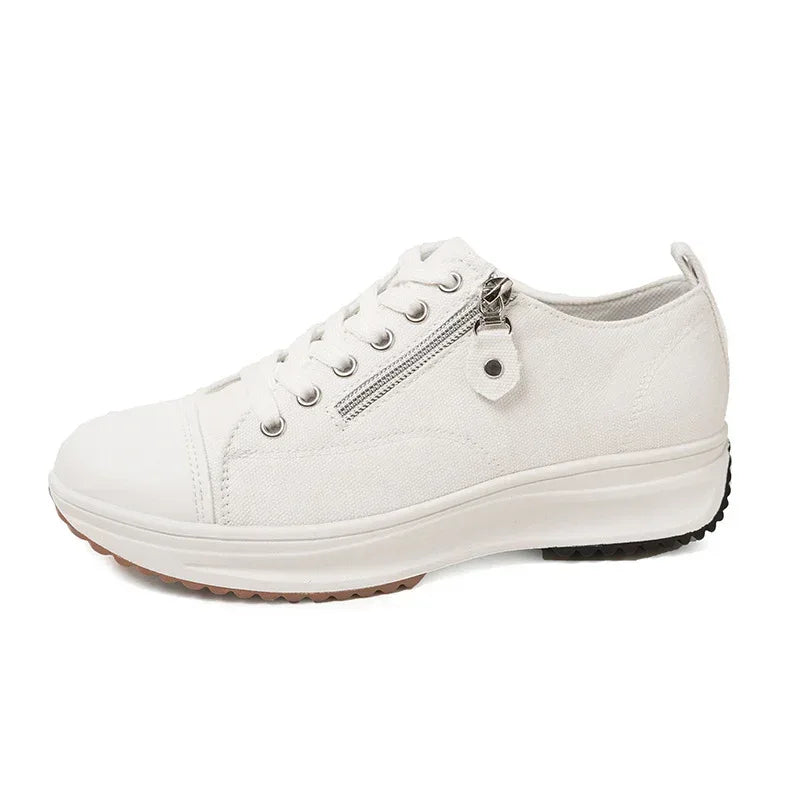 Plus Size Solid Color Low Cut Fashion Round Head Lace-up Platform Women's Casual Pumps - DanaFashionstore
