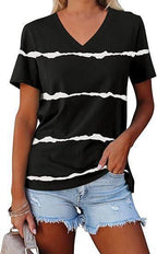 Casual Top Fashion Trend Stripes Short Sleeve Women V-neck - DanaFashionstore