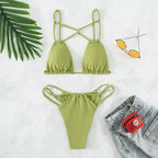 Women's Bikini Swimwear Solid Color Double Layer Fabric Split - DanaFashionstore