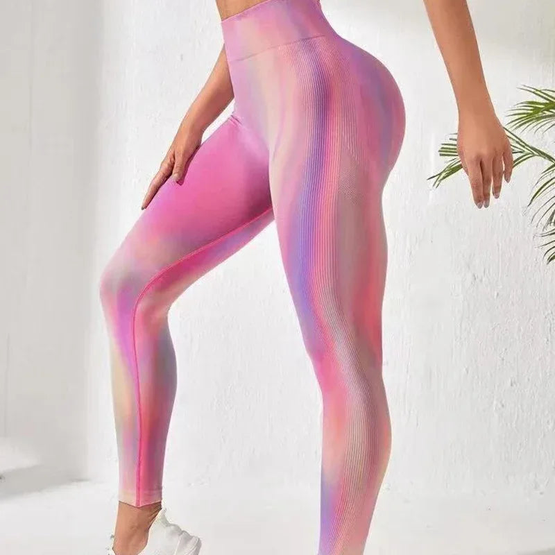 New Tie Dye Aurora Print Sports Pants Seamless High Waisted Fitness Yoga Pants For Women Gym Running Sweatpants Trousers - DanaFashionstore