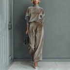 Casual Warm Velour Long-sleeved Solid Color High-neck Zipper Wide-leg Sportswear - DanaFashionstore