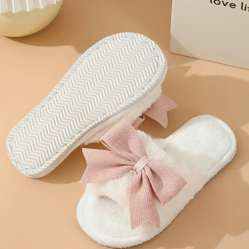 Women's Winter Cute Bow Thick Bottom Non Slip Cotton Slippers - DanaFashionstore