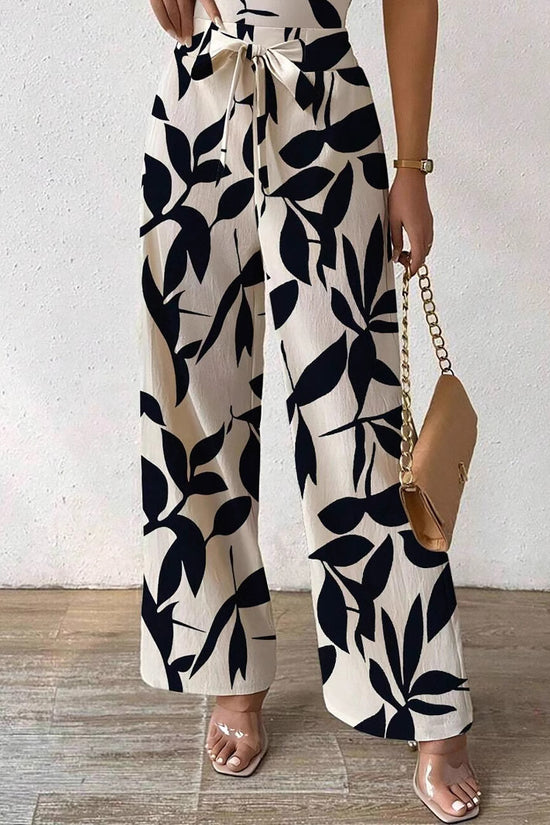 Fashion Floral Print Jumpsuit Elastic Waist Belt Jumpsuit