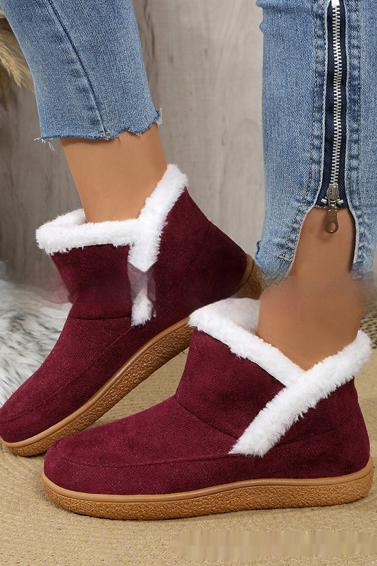 Insulated Cotton-padded Shoes Large Size Flat Bottom Solid Color Fleece Lined Padded Warm Keeping