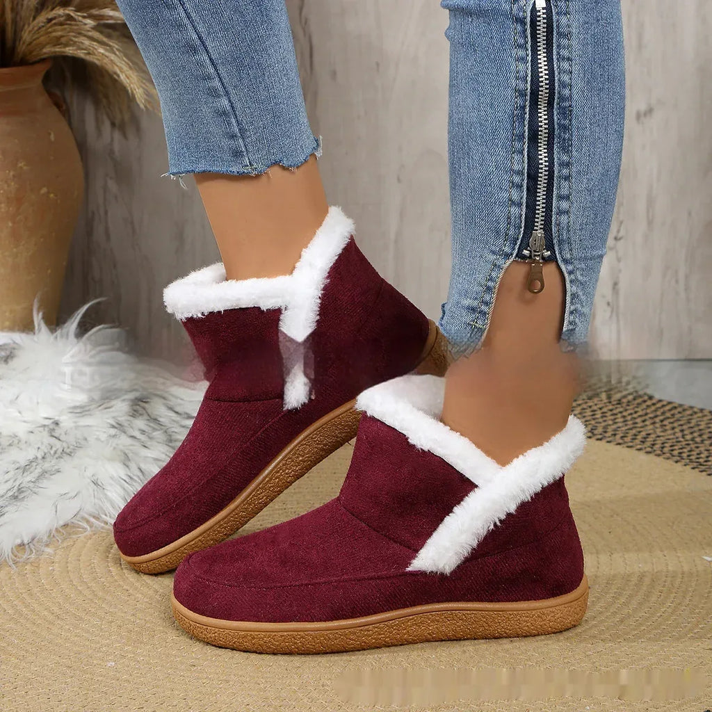 Insulated Cotton-padded Shoes Large Size Flat Bottom Solid Color Fleece Lined Padded Warm Keeping - DanaFashionstore