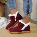 Insulated Cotton-padded Shoes Large Size Flat Bottom Solid Color Fleece Lined Padded Warm Keeping - DanaFashionstore
