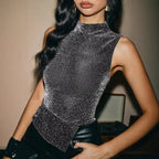 Sleeveless Sexy Slim Rhinestone Hot Girl Vest Women's Clothing - DanaFashionstore