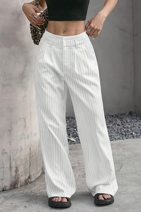 Stripe Printed Trousers Fashion High Waist Straight Leg Pants With Pocket Zipper Casual Suit Pants For Women