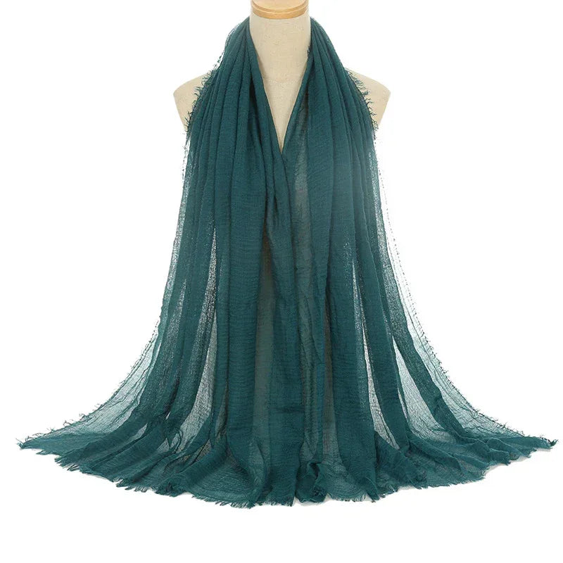Pleated Viscose Yarn Monochrome Scarf Natural Wrinkled Cotton And Linen Burrs - DanaFashionstore