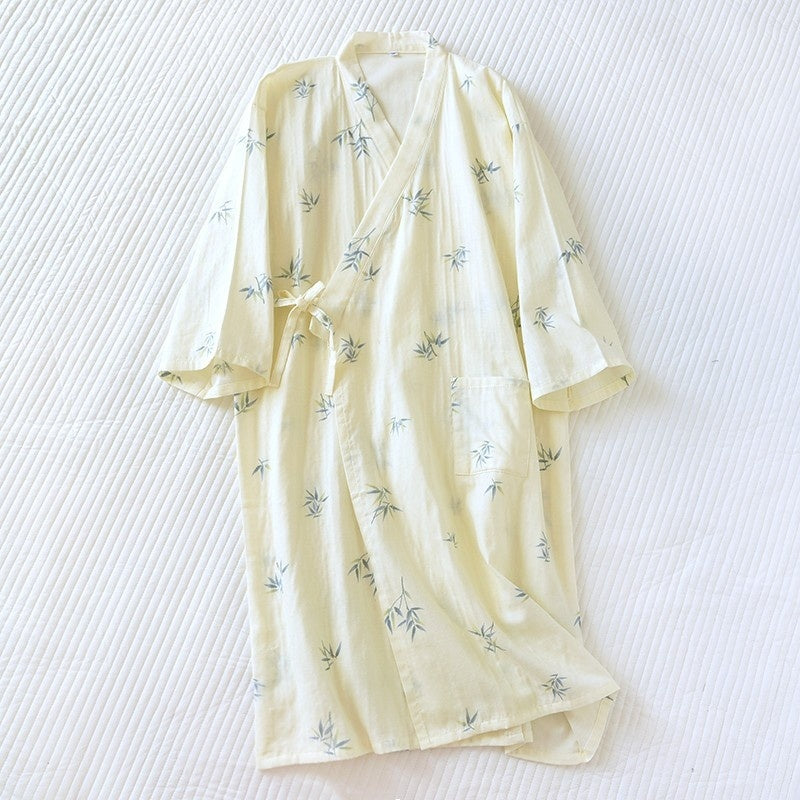 Women Bathrobe Nightdress Long Sleeve Nightgown Cotton Gauze - Dana Fashion