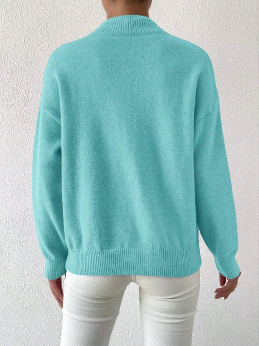 Women's Pullover Sweater Casual Solid Color Mid-high Neck Long-sleeved Knitted Tops Clothing - DanaFashionstore