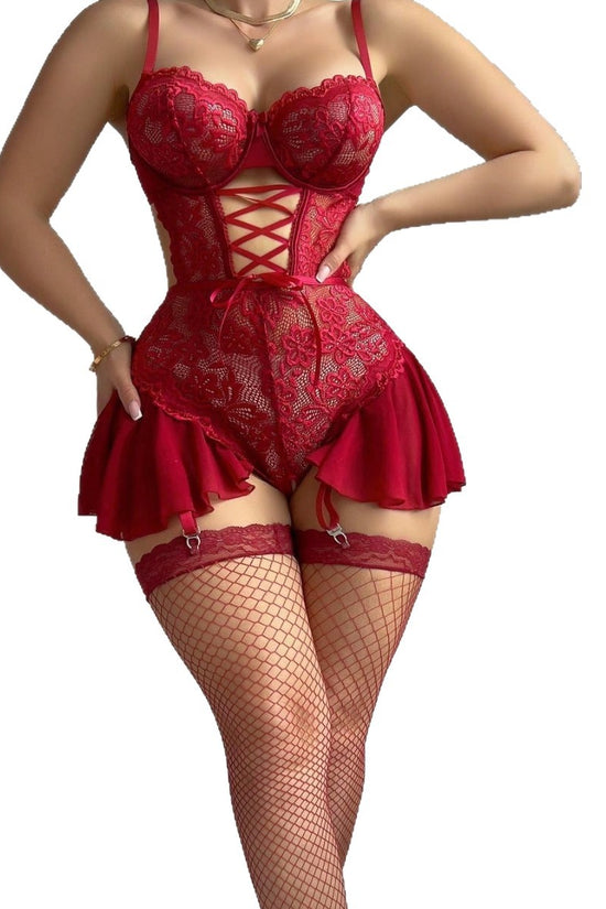 Womens Solid-Color Sheer Mesh Lace Camisole Nightdress