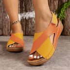Colorblock-crossed Wedges Sandals Summer Fashion Fish Mouth Platform Roman Shoes For Women - DanaFashionstore