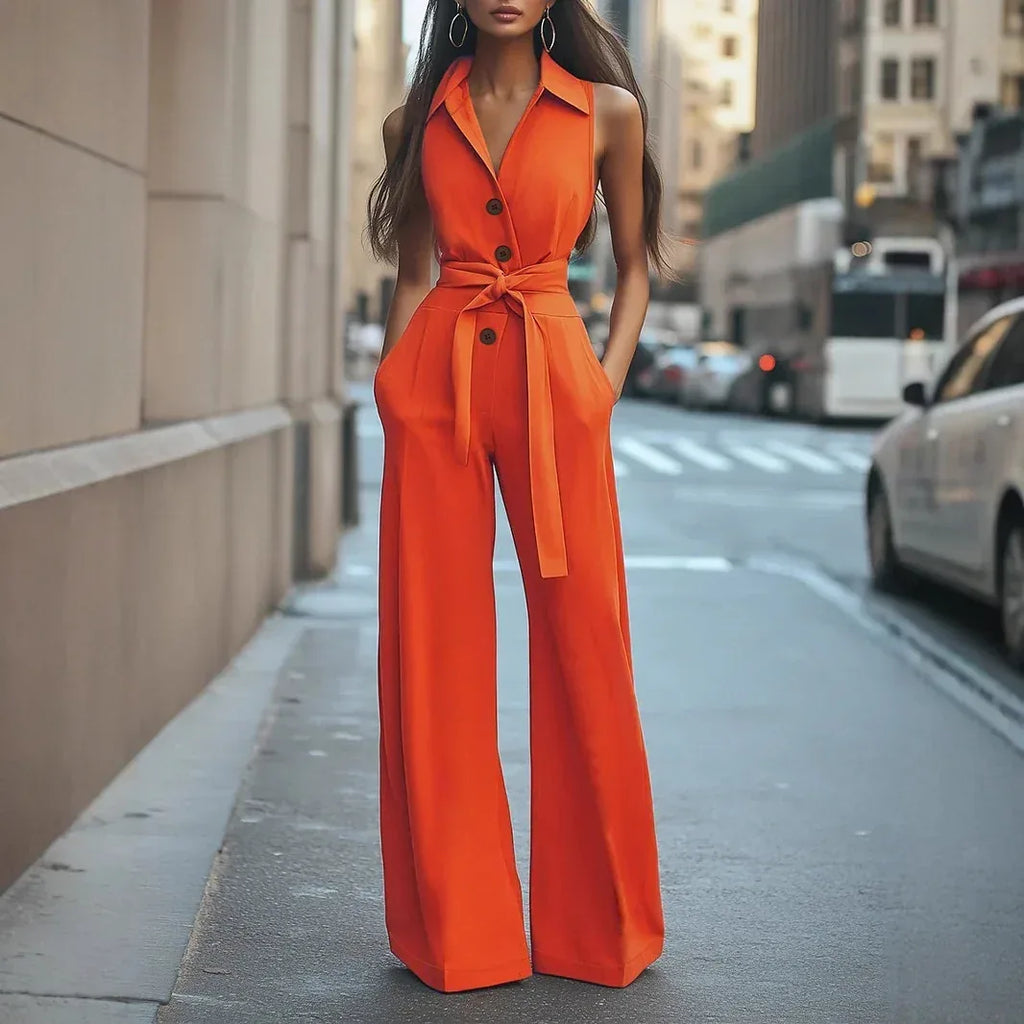 Blouse Collar Wide Leg Jumpsuit 2026 - Solid Color Professional Jumpsuit - DanaFashionstore