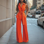 Blouse Collar Wide Leg Jumpsuit 2026 - Solid Color Professional Jumpsuit - DanaFashionstore
