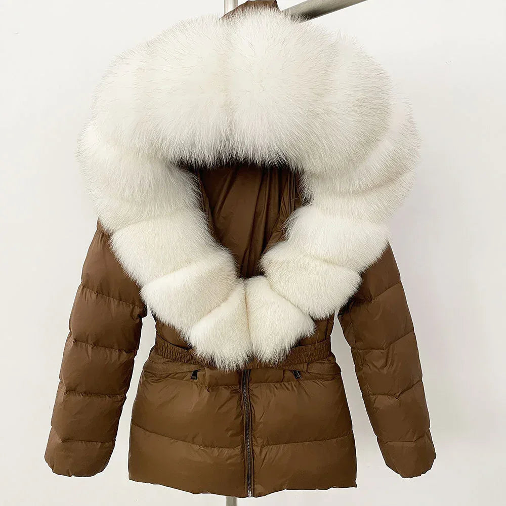 Short Slim Fit Fur Down Jacket 2026 - Women's Waist-Tight Winter Coat - DanaFashionstore
