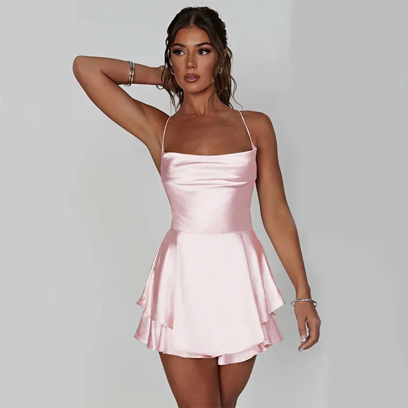 Sexy Suspender Dress Women 2026 - Backless Satin A-Line Party Dress - DanaFashionstore