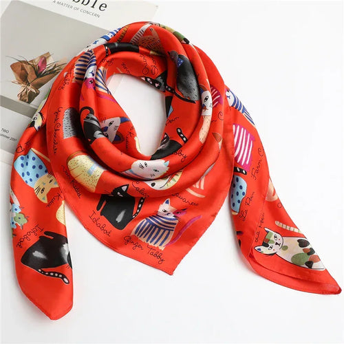 Cartoon Cat Silk Scarf Fashion Sun Protection - DanaFashionstore