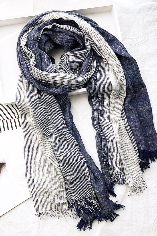Women's Striped Cotton And Linen Scarf Shawl