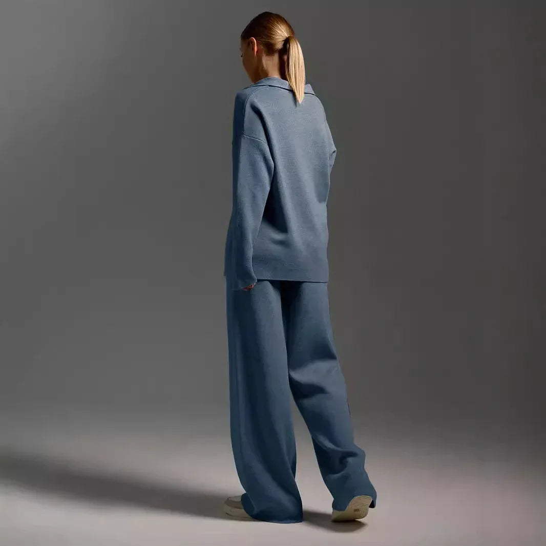Women's Sweatshirt Suit Casual Collared Long-Sleeved Pullover Top And Loose Straight-Leg Pants Fashion Sport Trousers Set - DanaFashionstore