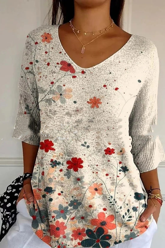 New Fashion Casual V-neck 3D Printed Geometric Pattern Half Sleeve T-shirt Top For Women