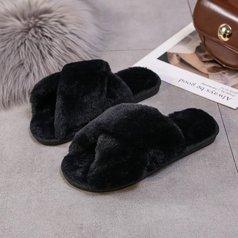 Fashion Cross Plush Casual Rainbow Slippers - DanaFashionstore