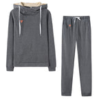 Women's Fleece Leather Seal Long Sleeve Hooded Casual Sports Suit