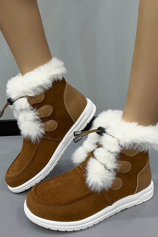 Fashion Suede Fleece Snow Boots Winter Warm Plush Round Toe Cotton Shoes Versatile Simple Short Boot For Women - DanaFashionstore
