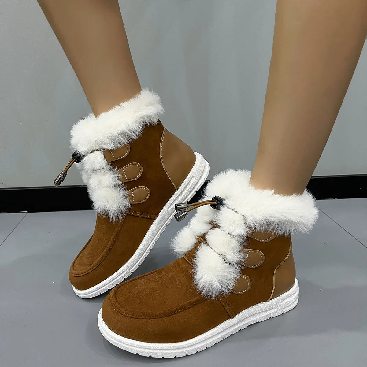 Fashion Suede Fleece Snow Boots Winter Warm Plush Round Toe Cotton Shoes Versatile Simple Short Boot For Women - DanaFashionstore