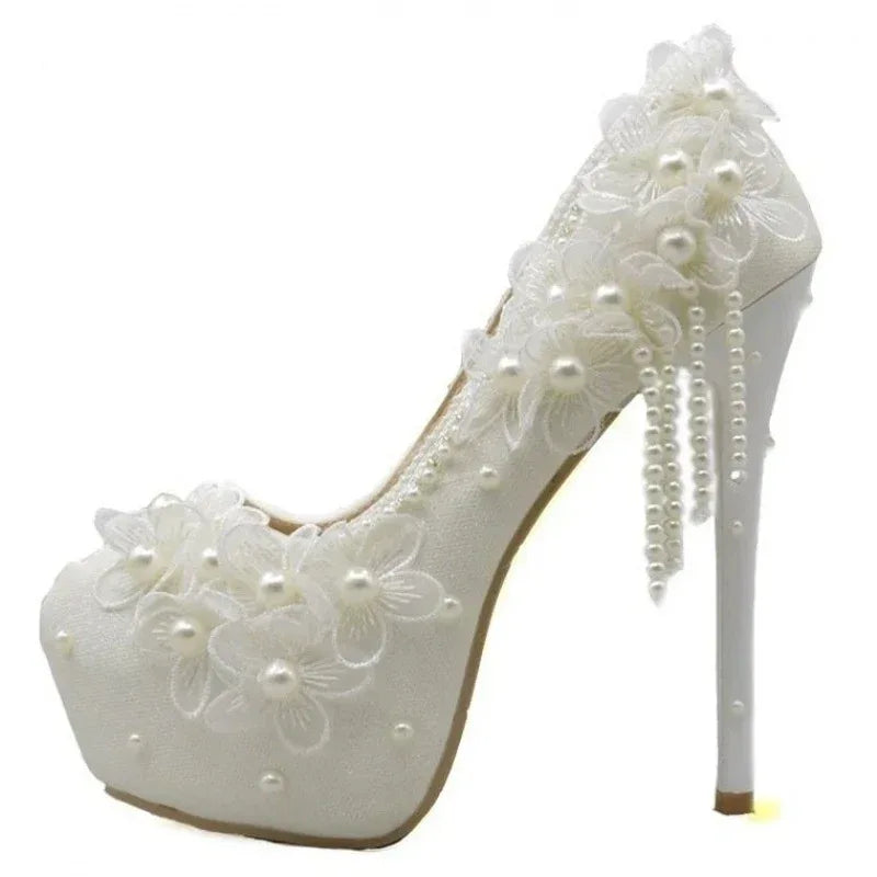 Male Lace High-heeled Shoes Korean Style, Flower Rhinestone Tassel Bride - DanaFashionstore