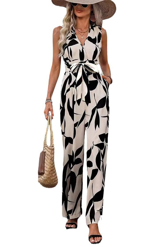 Fashionable High Waist Lace-up Wide Leg Jumpsuit For Women